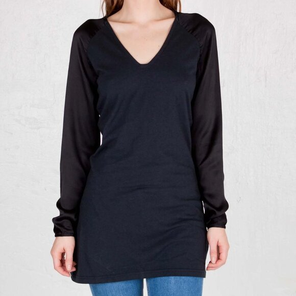 Nike Silky Tunic Mini Dress Black Satin Cotton Baseball Long Sleeve Small 0 2 - Picture 1 of 12